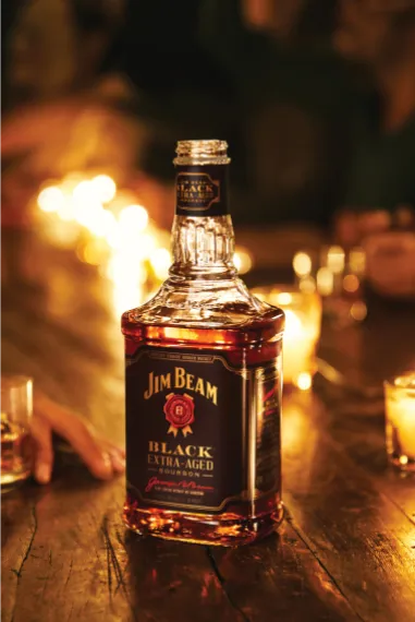 A bottle of Jim Beam Black bourbon whiskey