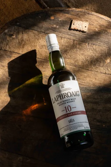 A bottle of Laphroaig whiskey