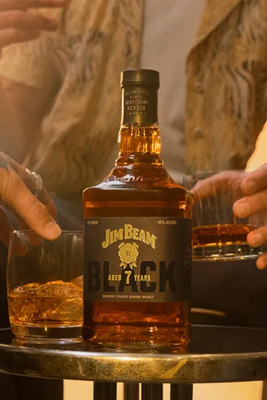 A bottle of Jim Beam Black bourbon whiskey