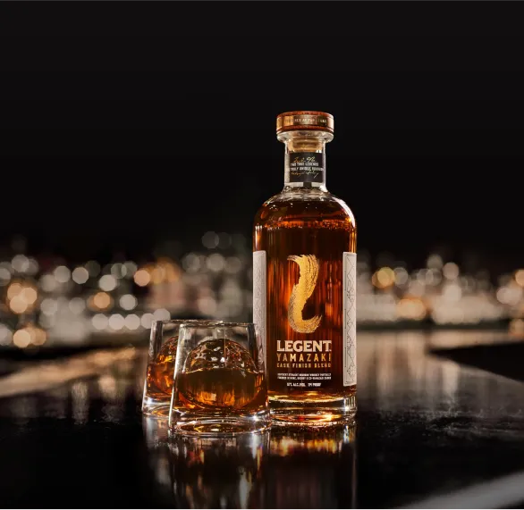 image of Legent Yamazaki whisky bottle and glass filled